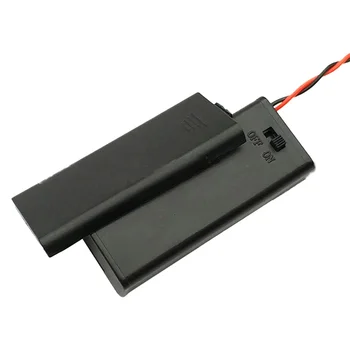  Новый чехол для хранения батареек 2 * AAA, держатель коробки для 2шт батареек AAA с переключателем включения / ВЫКЛЮЧЕНИЯ и проводными выводами, Черный Оптом
