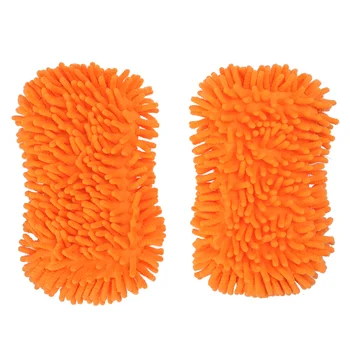  2шт Перчатки для мойки автомобилей из синели из ультратонкого волокна, щетки для мытья мотоциклов из микрофибры, Щетки для ухода за автомобилем (Оранжевый)