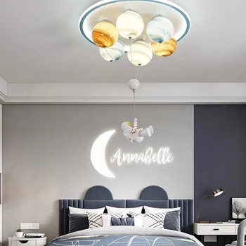  Потолочный светильник в мультяшной комнате, лампа для спальни мальчиков, светодиодная защита, современный воздушный шар, Маленький медведь, Освещение детской комнаты