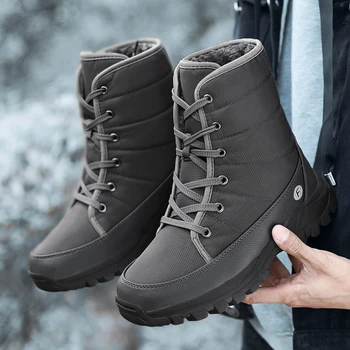  Новые уличные мужские ботинки, зимние ботинки для мужчин, обувь из толстого плюша, водонепроницаемая, устойчивая к скольжению, сохраняющая тепло Зимняя обувь, Большие размеры 46