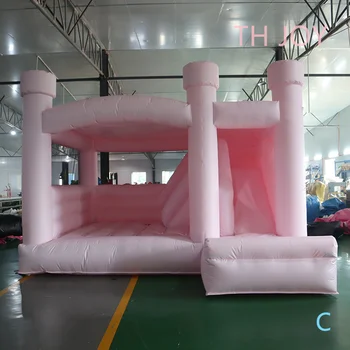  свободный воздушный корабль к двери, коммерческий пастельно-розовый надувной надувной замок 5x4 м, открытый надувной дом с горками для вечеринки