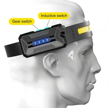  COB светодиодный головной фонарь USB-зарядка, волновая индукция, сильный свет, индикатор мощности налобного фонаря, освещение для рыбалки, портативный для кемпинга на открытом воздухе