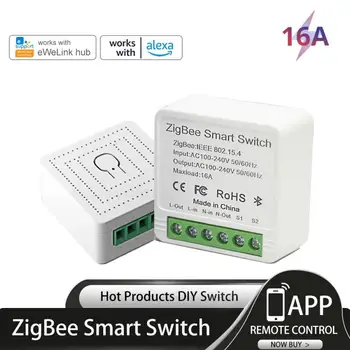  Zigbee 16A MINI Smart Switch Поддерживает автоматический выключатель с 2-позиционным таймером управления, беспроводной переключатель Работает с Alexa Google Home