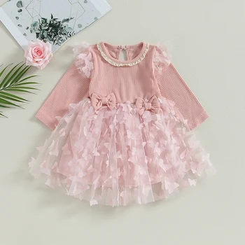  Citgeett, осеннее платье принцессы для маленьких девочек, Фатиновое платье в стиле пэчворк с длинным рукавом, Розовая осенняя одежда