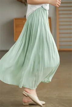  Осень 2023, Новое Корейское лето, Элегантная однотонная юбка с высокой талией, Роскошная Модная Длинная Газовая юбка, юбки, Горячая Повседневная Женская одежда
