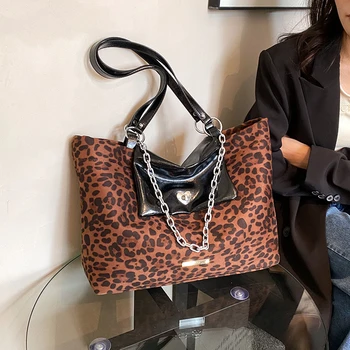  Коричневая женская сумка с леопардовым принтом, дизайнерская сумка через плечо 2023, новая холщовая сумка для покупок большой емкости, портативные дорожные сумки