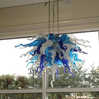  Современные подвесные светильники Для гостиной Сине-белая Люстра из художественного стекла ручной работы 28 на 20 дюймов