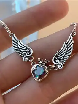  1шт в форме сердца Крылья Ангела Горный хрусталь Ювелирные изделия Кулон Крылья Ожерелье для женщин девочек