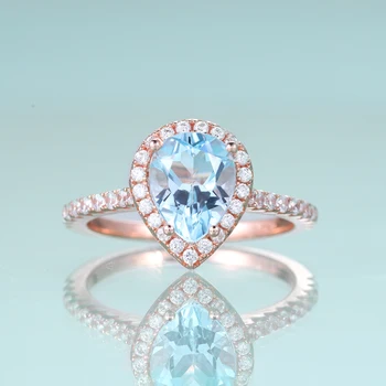  Обручальное кольцо GEM'S BALLET Грушевидной формы с небесно-голубым топазом и ореолом из серебра 925 пробы, обручальное кольцо для женщин Promise Rings