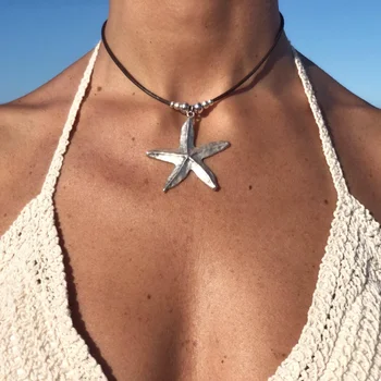  Ожерелье-чокер из чешского сплава в виде морской звезды, летнее Пляжное Кожаное веревочное ожерелье для женщин, ювелирные изделия