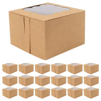  50шт Коробки для тортов Бумажные коробки для печенья Декоративные коробки для выпечки с прозрачным окошком