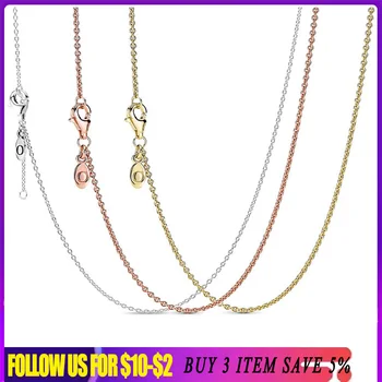  Серебро 925 Пробы Розовое золото Классический кабель для женщин Ожерелье-цепочка на шею Женские украшения своими руками
