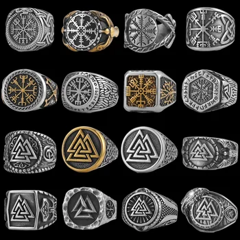  Винтажное кольцо-амулет Викингов из нержавеющей стали, Норвежский Компас, Руны, мужские и женские кольца, подростковые украшения в разных стилях, подарок бойфренду