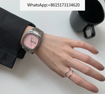  Высококачественный квадратный ремешок из розовой стали с календарем, женские кварцевые часы niche temperament