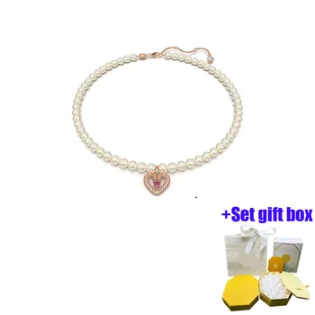  Модное очаровательное ожерелье Una с хрустальным жемчугом, в форме сердца, розовое, с покрытием из розового золота, подходит для красивых женщин.