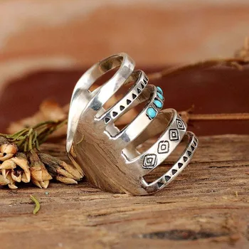  Богемное Резное Бирюзовое кольцо, женское кольцо с широкой лентой, Винтажное Многослойное кольцо, Серебряные украшения, подарок для женщин и девочек, новинка 2023 года