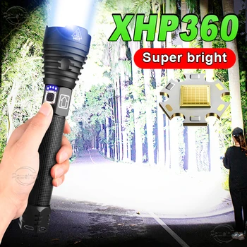  Самый мощный светодиодный фонарик XHP360, перезаряжаемый USB, мощный тактический фонарь, Уличный Водонепроницаемый фонарь для кемпинга с зумом, ручной фонарь для кемпинга