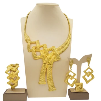  Ожерелье для женщин, Итальянский Модный Ювелирный набор, 24-Каратный Позолоченный Модный браслет, Серьги, Праздничные подарки, Роскошный дизайн для банкета