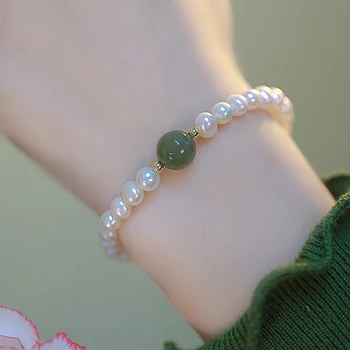  Зеленый блестящий браслет с жемчугом Эластичный браслет для женщин Зеленые украшения из хрустальных бусин Красочные браслеты-цепочки с бисером Подарок