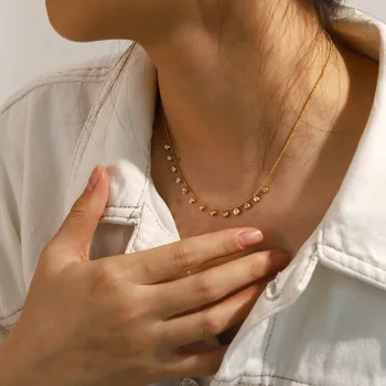  Женское ожерелье из титановой стали с натуральным камнем, модный тренд, ювелирные изделия золотого цвета с бахромой в стиле Ol для девочек