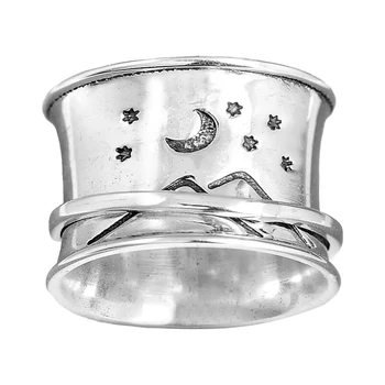  Модное металлическое Вращающееся кольцо с рисунком Звезды и Луны в стиле унисекс, простое Ретро, Женское Кольцо для снятия стресса, Повседневные украшения, Подарочные Аксессуары