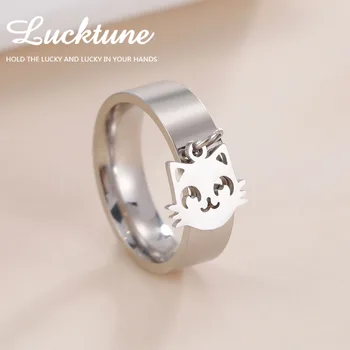  Lucktune, кольцо с подвеской в виде милой улыбки кота, кольца для пальцев с котенком из нержавеющей стали, модные новые украшения, подарок для пары на вечеринку