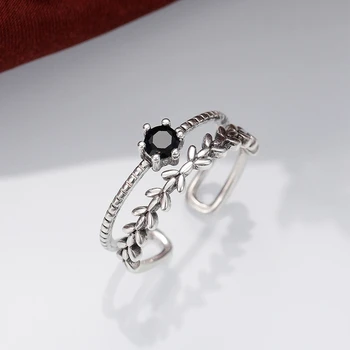  Эстетичные женские обручальные кольца, Регулируемые Двухлинейные открывающие кольца с черным камнем особого интереса 2023, Модные ювелирные изделия
