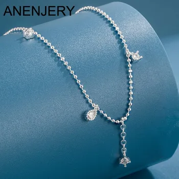  ANENJERY Серебряное ожерелье с каплями воды из циркона для женщин, длинная цепочка, ожерелье с кисточками, колье, элегантные ювелирные подарки