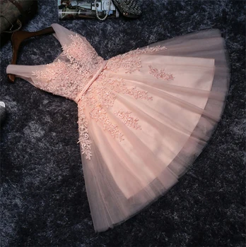  Элегантные вечерние платья с аппликацией для женщин, короткое свадебное платье для выпускного вечера, тюлевые вечерние розовые платья