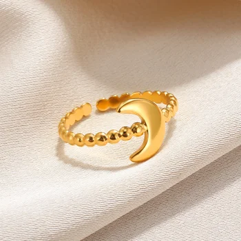  Маленькие кольца в виде полумесяца Для женщин, мужчин, Открытое кольцо в стиле панк из нержавеющей стали золотого цвета, Обручальное кольцо, Ювелирные Изделия, Аксессуары для пальцев, Подарки