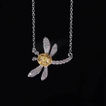  GEM'S BALLET Diamond-fire CZ- Необычная Светло-Желтая Эффектная Подвеска из Стерлингового Серебра 925 Пробы, Изящное Ожерелье в виде Стрекозы, Подарок для Нее