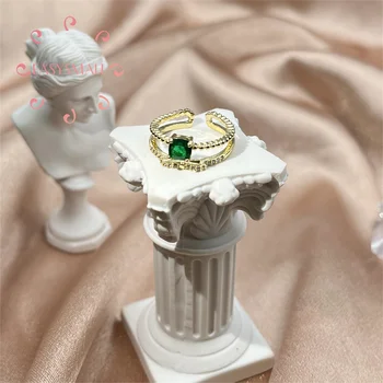  Изумрудное выдалбливаемое кольцо, Элегантные винтажные женские украшения из хрусталя и жемчуга, Аксессуары для подарков на свадьбу, Серебро