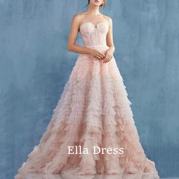  Бальное платье из органзы ручной работы Ella без бретелек, многослойное коктейльное вечернее платье на заказ, Изысканное розовое Роскошное вечернее платье в Дубае.