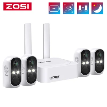  ZOSI 2K 8-канальная беспроводная система видеонаблюдения с батарейным питанием, 3-мегапиксельные наружные камеры с цветным комплектом видеонаблюдения ночного видения.