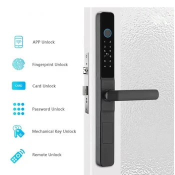  Водонепроницаемый отпечаток пальца TUYA WIFI APP RFID Card Code Бесключевой Умный электронный Дверной замок из алюминия / стекла Раздвижной