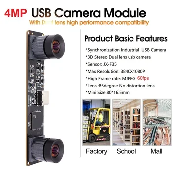  Синхронный 3D Стерео 3840X1080 P 60 кадров в секунду Без Искажений Двухобъективный USB-Модуль Камеры 4MP UVC Мини-Веб-Камера для Распознавания Лиц
