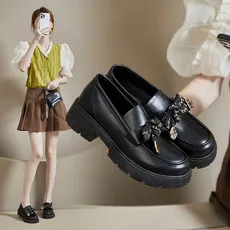  Женская обувь, маленькие кожаные туфли в британском стиле в стиле ретро на толстом каблуке, универсальные женские туфли на высоком каблуке