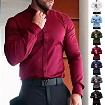 Новая осенне-зимняя мужская деловая повседневная рубашка с длинными рукавами, однотонная мерсеризованная вертикальная рубашка