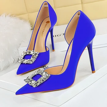  Роскошные женские туфли-лодочки на высоком каблуке 10,5 см со стразами Модные свадебные туфли на шпильке Пикантные вечерние туфли-лодочки 10 цветов