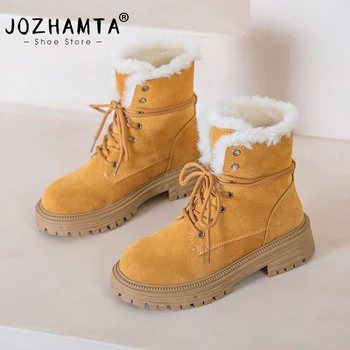  JOZHAMTA/ женские ботильоны; зимние зимние ботинки из натуральной кожи с теплым плюшевым мехом; женская повседневная обувь на платформе и низком каблуке; Новинка;