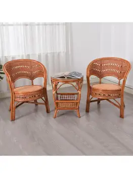  Плетеный Стул Cany Chair Из Трех частей, Маленькие Столики И Стулья Из Настоящего Тростника, Гостиная, Балкон, Teng Home Leisure Chair Tea