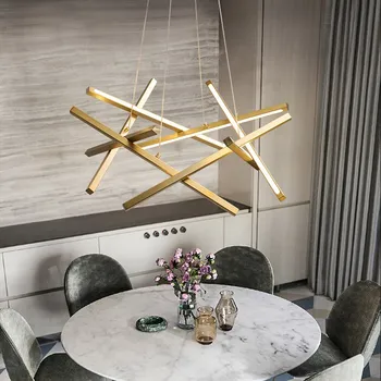  Подвесной светильник Nordic LED Роскошная люстра из золотистого алюминия для гостиной, столовой, спальни, гостиничного освещения Lustre
