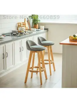  Барный стул барный стул из массива дерева стул на стойке регистрации современный минималистский высокий табурет для молочного чая домашний вращающийся креативный барный стул