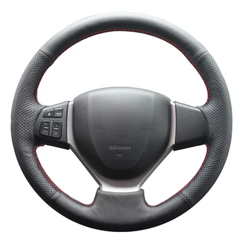  Сшитый вручную чехол на руль автомобиля из черной искусственной кожи для Suzuki Swift 2011-2017
