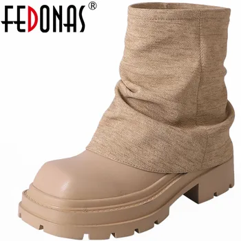  FEDONAS / Новинка 2023, женские ботильоны, осенне-зимняя обувь на платформе и толстом каблуке, женская повседневная офисная обувь, рабочая