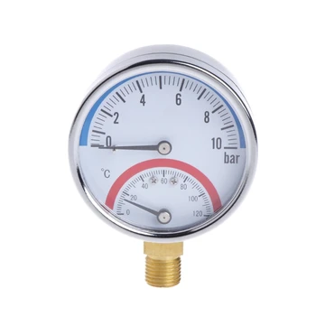  Манометр 2 в 1 и термометр температуры 0-10 бар 0-120 ℃ Точность измерителя давления ниже месячного на 2,5%.