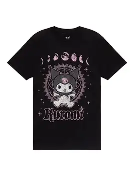  Удобная женская повседневная футболка с коротким рукавом и круглым вырезом Kuromi Cosmic Moon Phase Boyfriend с принтом для девочек