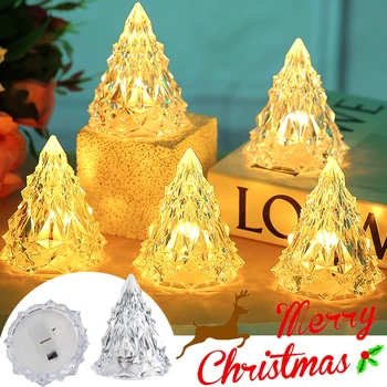  Светодиодный хрустальный ночник, теплый Рождественский елочный фонарь, настольная лампа Iceberg, Кнопочные батарейки, украшение для домашней вечеринки, Рождественский бриллиантовый подарок