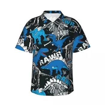  Гавайская рубашка с 3D принтом динозавров, мужская одежда, свободные дышащие мужские рубашки, летняя мужская рубашка, мужская одежда с коротким рукавом