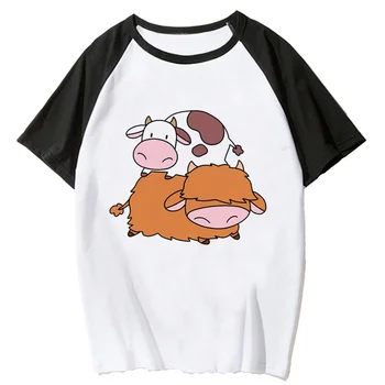  Топ Highland Cow для женщин, забавные японские летние футболки, женская забавная одежда с рисунком y2k